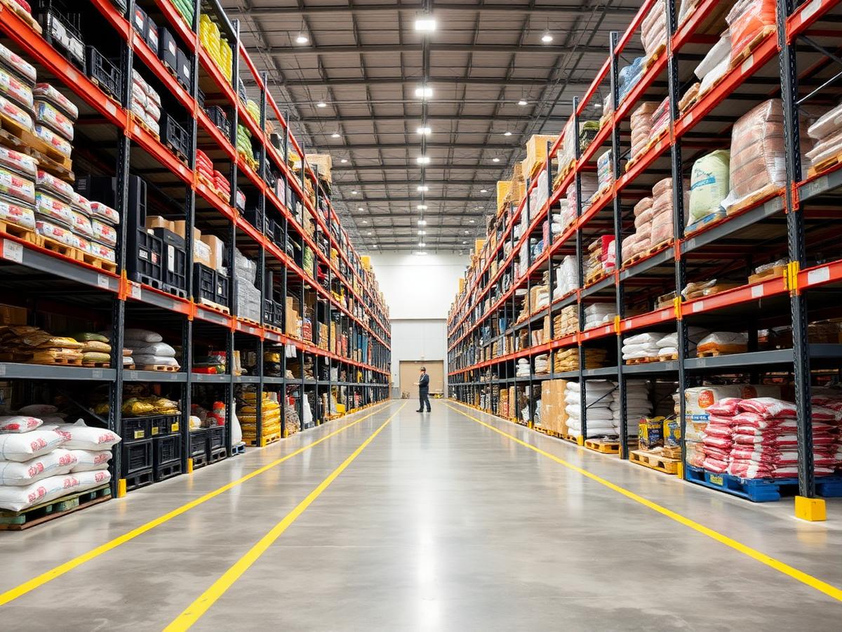 Aisle of the Willats wholesale food warehouse